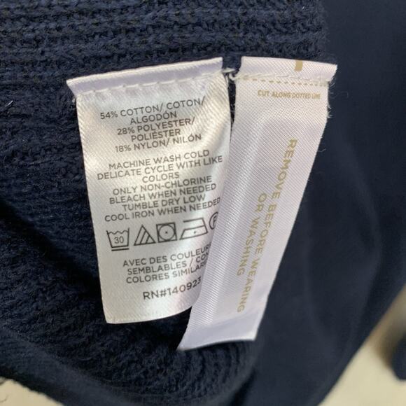 LOFT Blue Sweater White Trim Tie Sleeve Small NWT - Picture 4 of 5